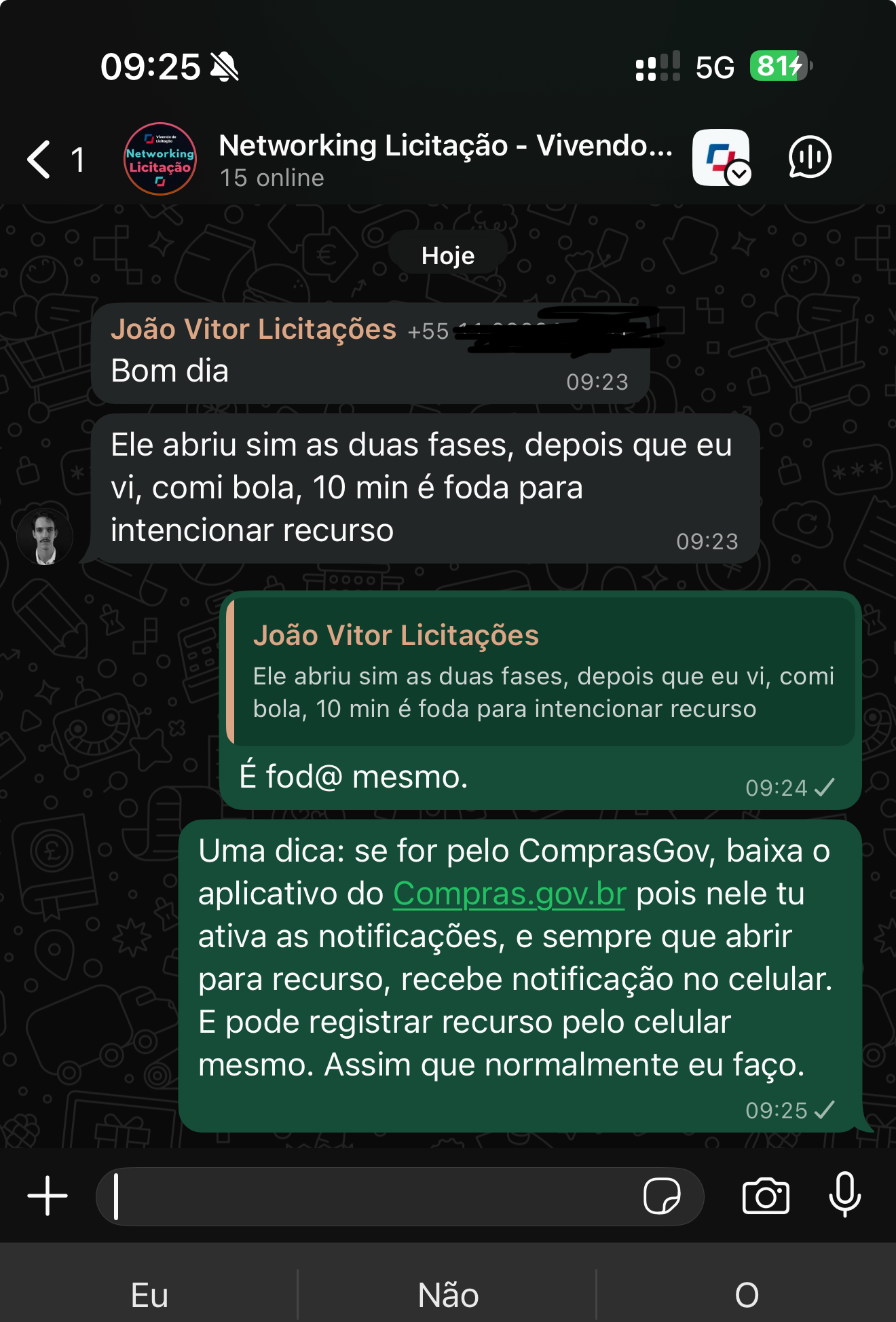 Membro recomendando o grupo pra outros