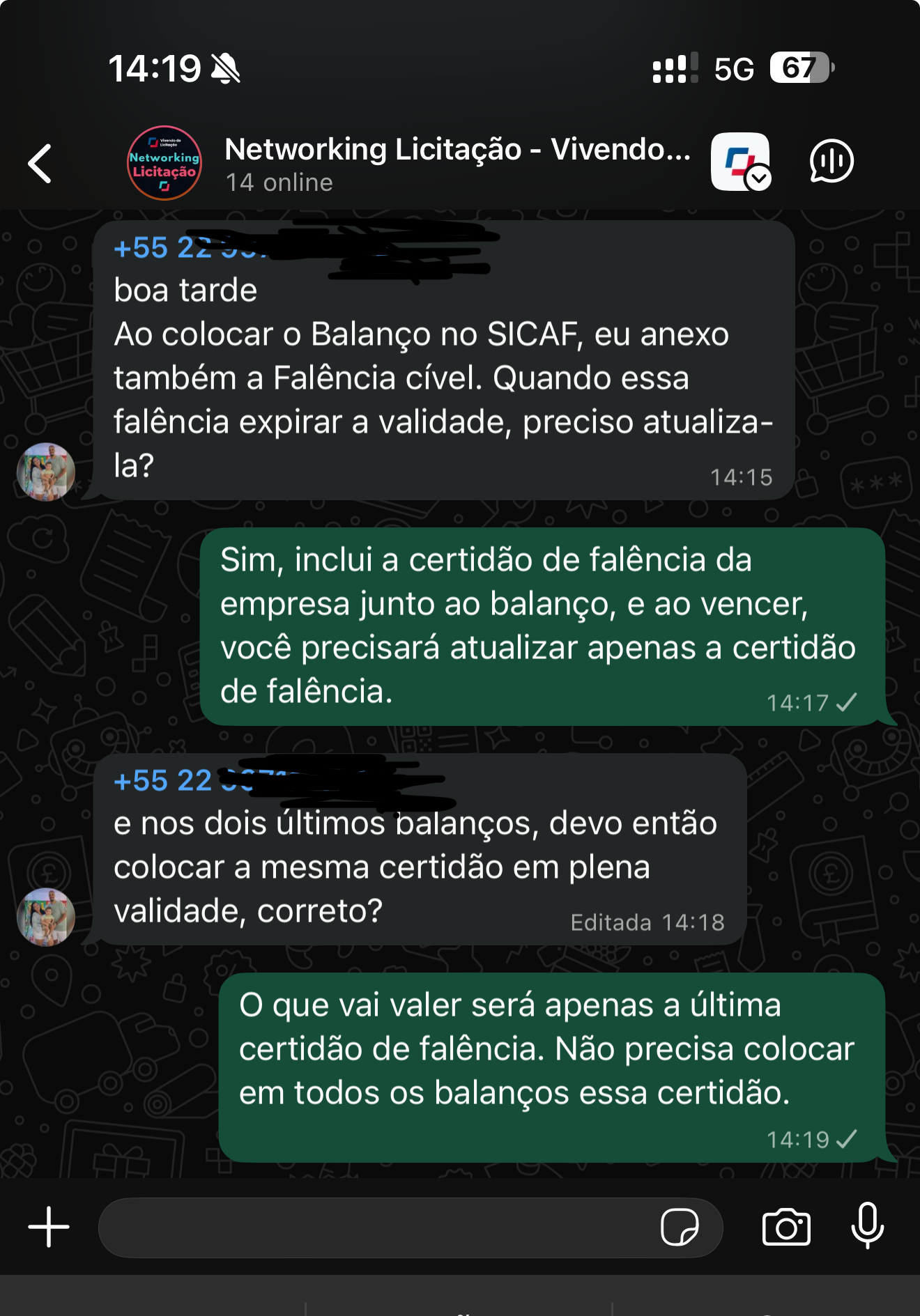 Material exclusivo compartilhado no grupo
