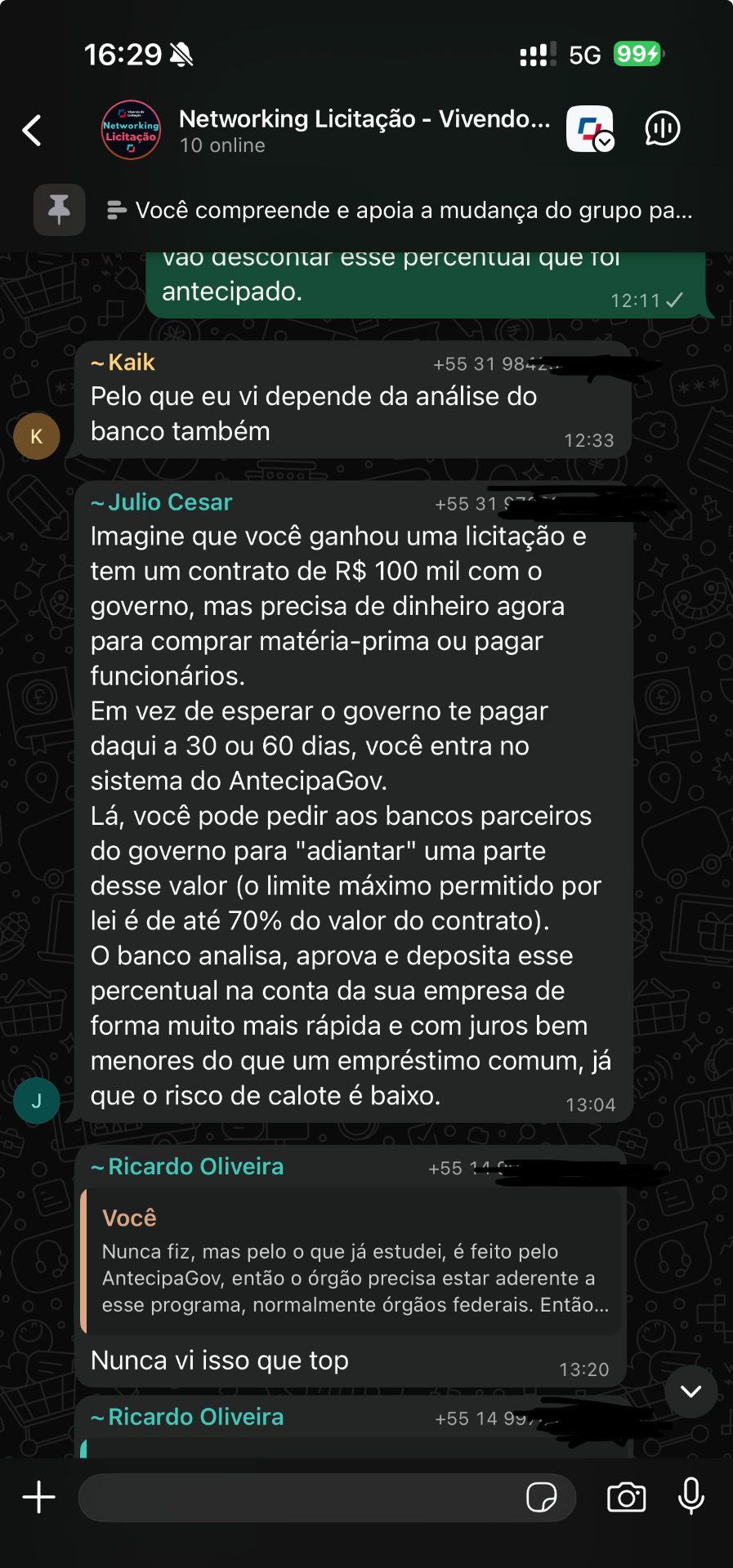 Depoimento de membro que fechou parceria